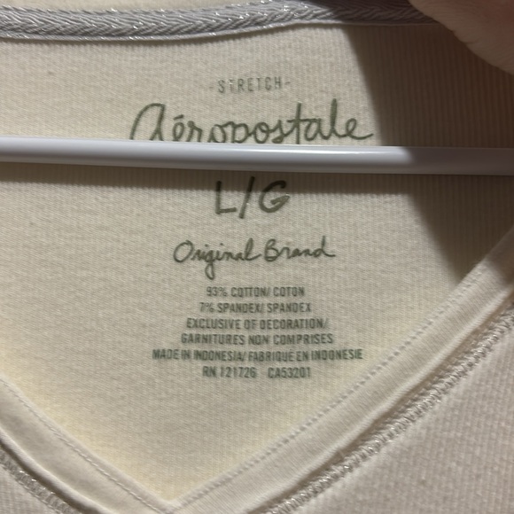 Aeropostale White Long Sleeve Tee with Sparkly Pink Logo - Picture 2 of 8